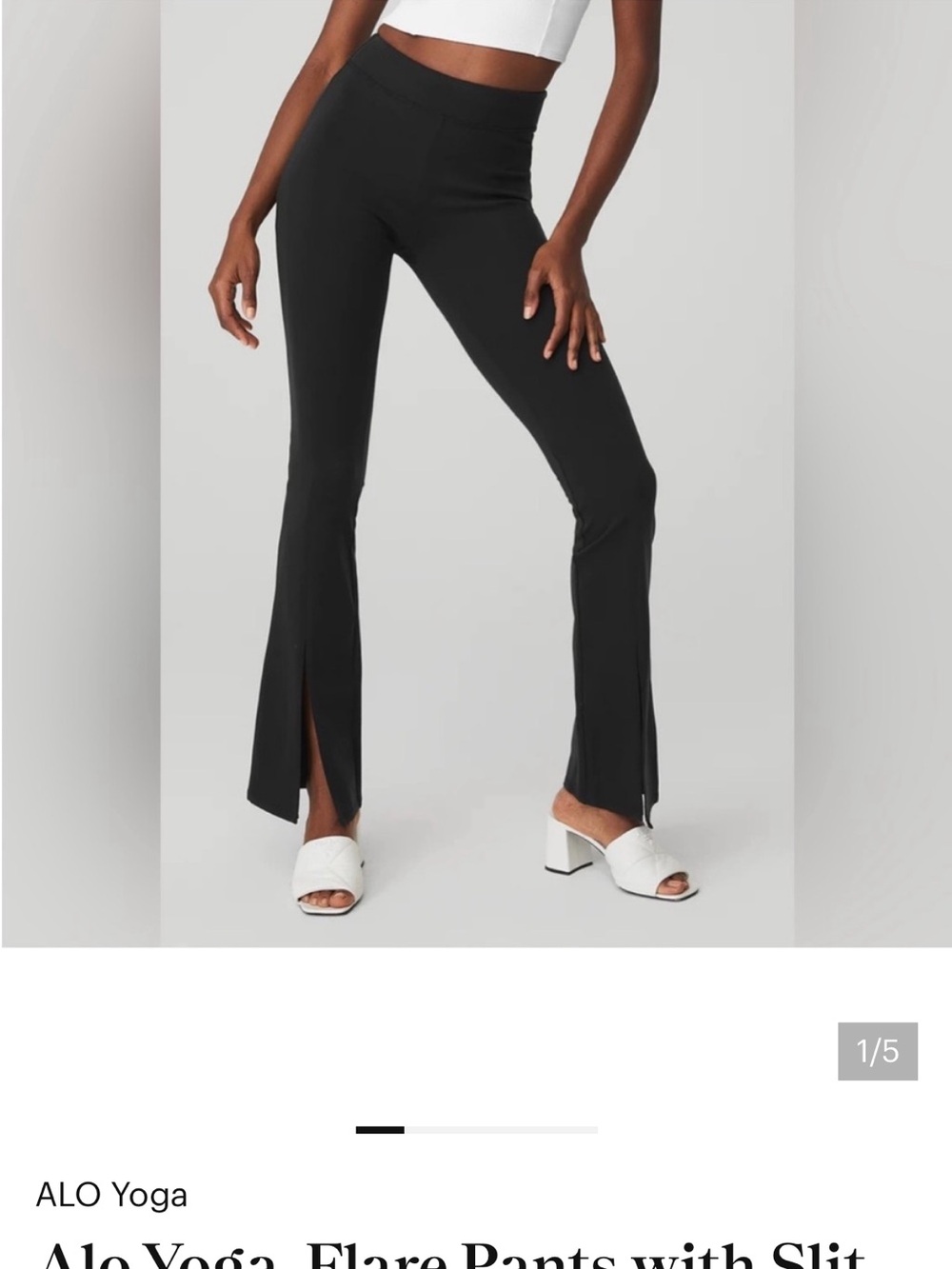 ALO Yoga Black Flare Pants with Front Slit Detail